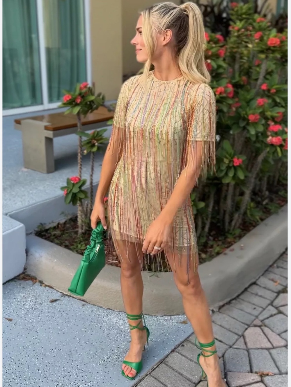 Nasty Gal Nasty Neon Beaded Tassell Mini Dress Size 10 - Picture 11 of 11